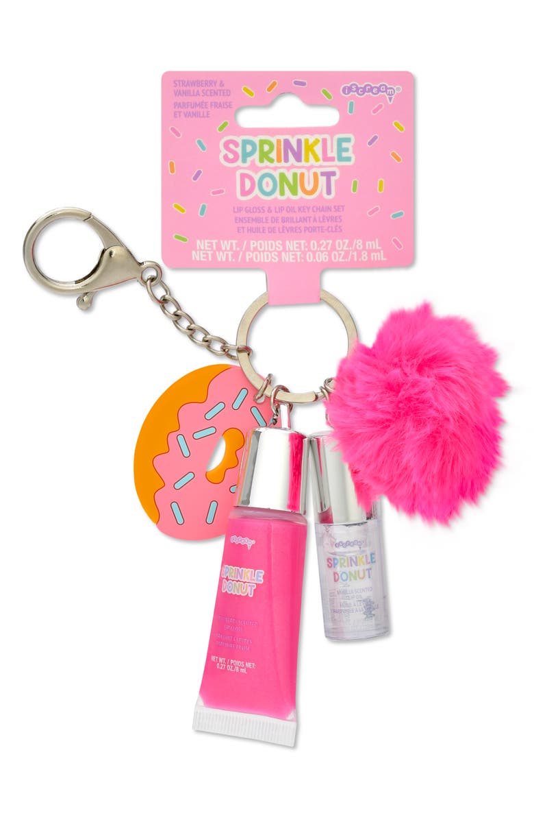 Iscream Kids' Sprinkle Donut Lip Gloss & Lip Oil Key Chain Set, Alternate, color, Pink Multi