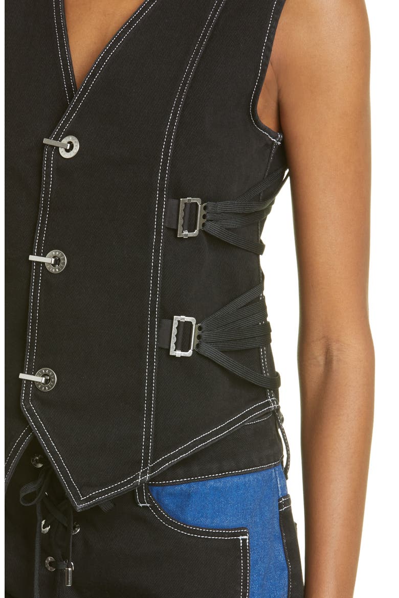 Fan Laced Organic Cotton Denim Vest, Alternate, color, BLACK
