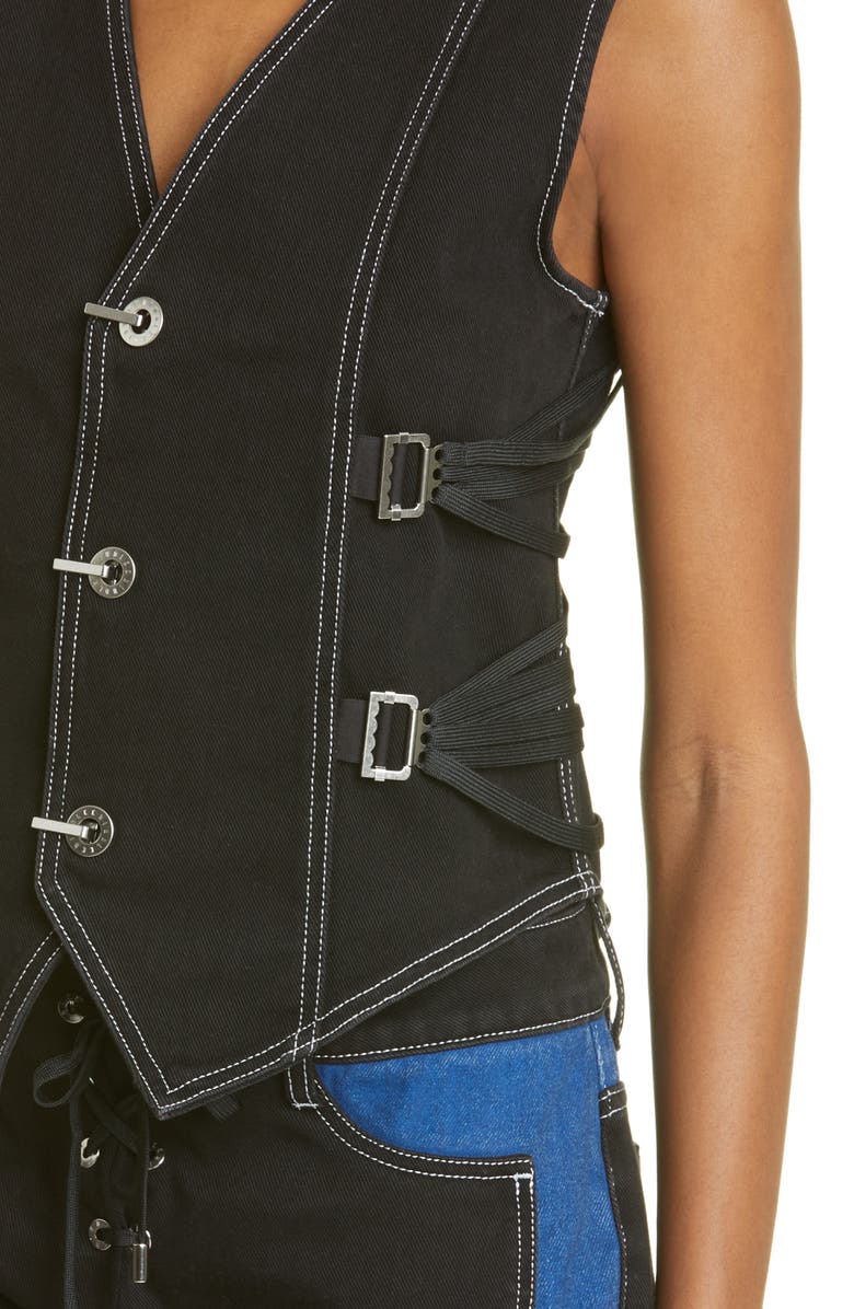 Dion Lee Fan Laced Organic Cotton Denim Vest, Alternate, color,
