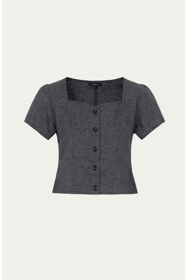 Hemp Blend Button Front Top, Alternate, color, washed black