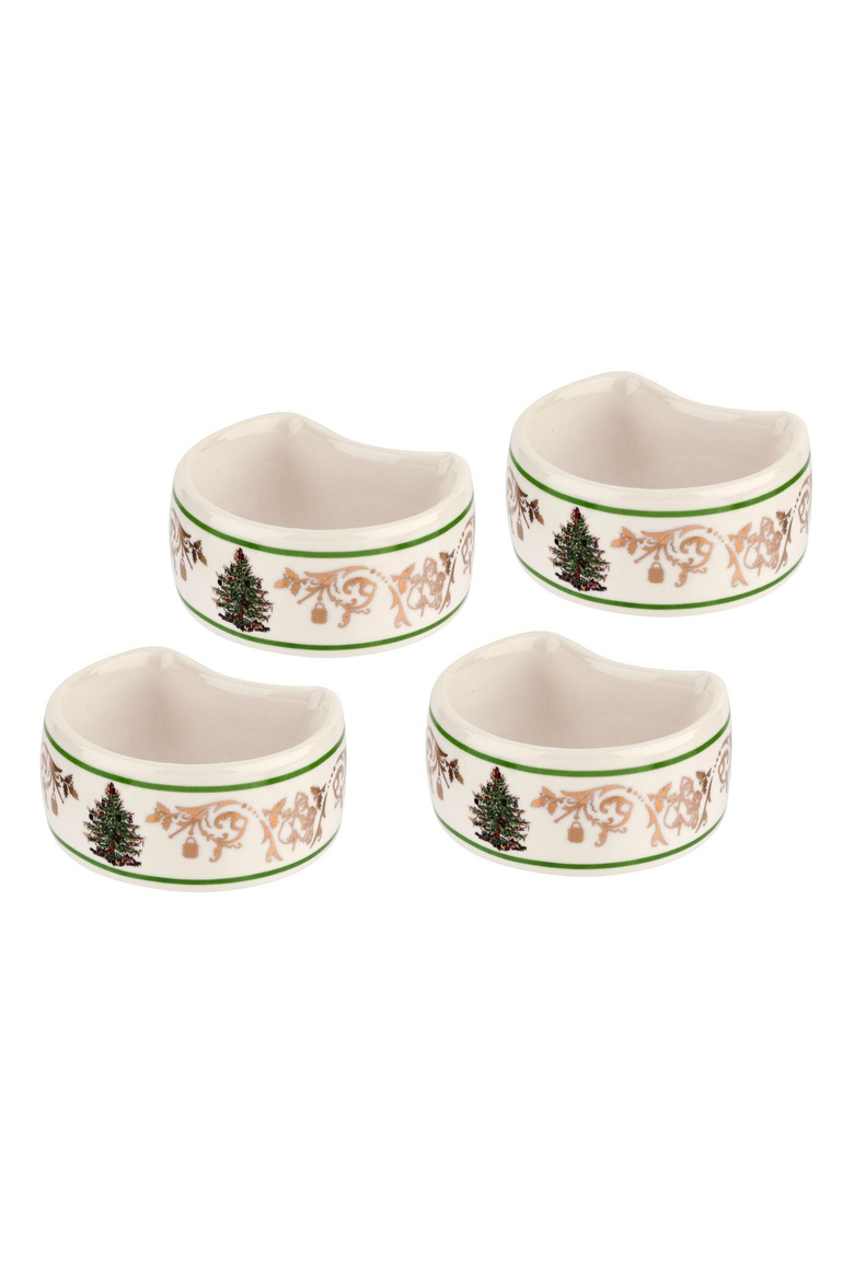 Christmas Tree Gold Set of 4 Napkin Rings,2.75", Main, color, Gold