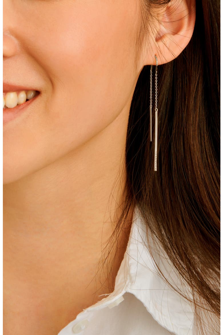 Double Linea Diamond Earrings | 8 natural diamonds | 925 Sterling Silver | Earrings | Hook | White Rhodium, Alternate, color, White Rhodium