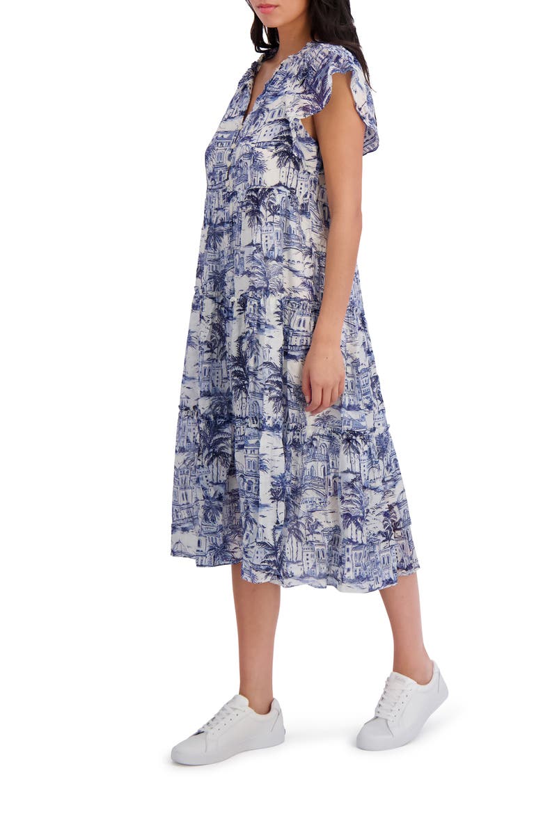 Flutter Sleeve Babydoll Dress, Alternate, color, WHITE/ DENIM