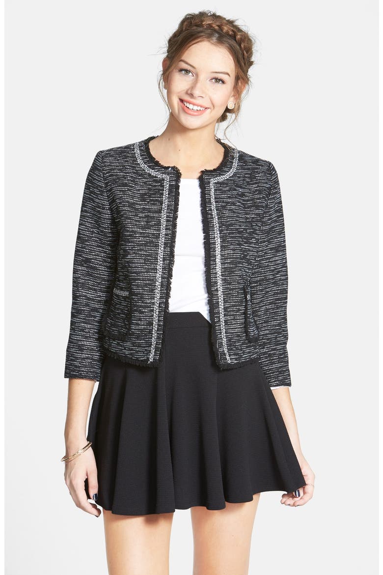 Fringe Trim Jacket, Main, color, BLACK