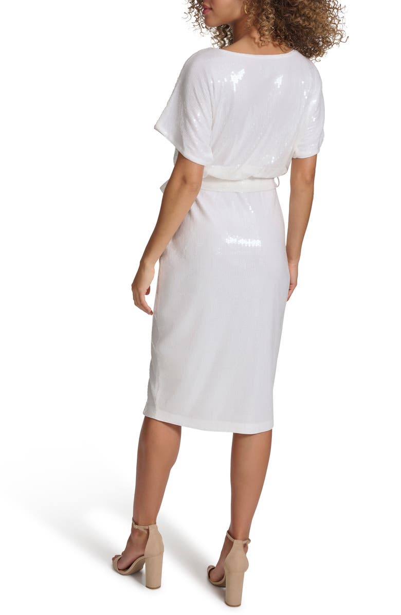 Kensie Sequin Mesh Tie Waist Dress, Alternate, color,