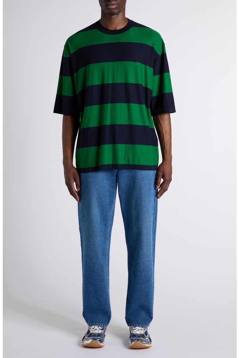 Stripe Oversize Cashmere Sweater, Alternate, color, GRASS GREEN/ BLUE