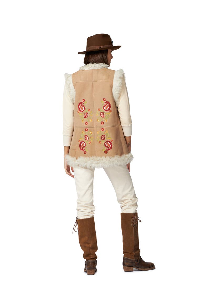 Sheep Leather Floral Embroidery Gilet, Alternate, color, Beige