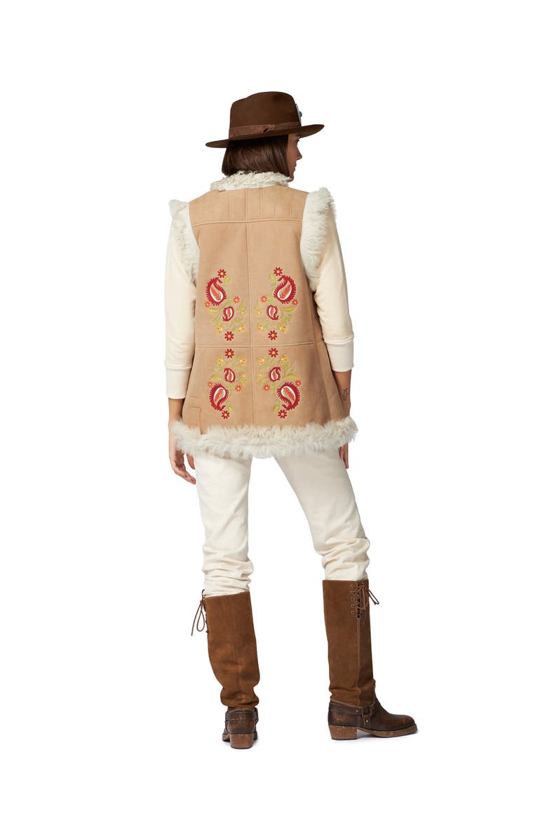 Fortela Sheep Leather Floral Embroidery Gilet, Alternate, color, Beige