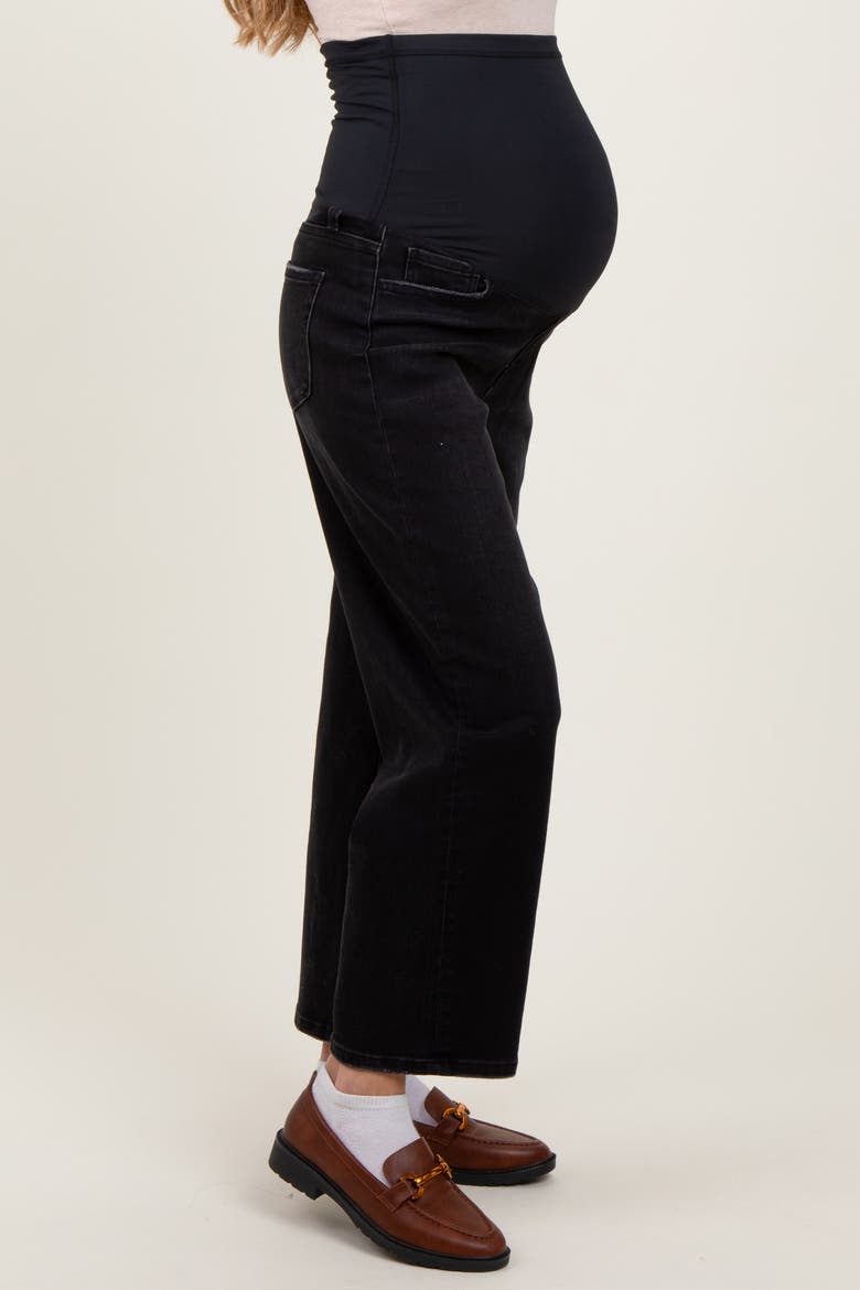 Cropped Wide Leg Maternity Jeans, Alternate, color, Black