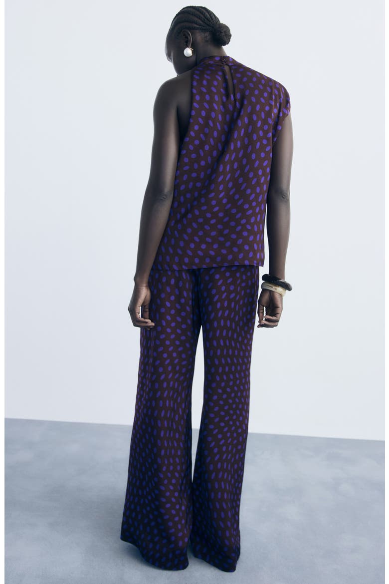 Polka Dot Flare Leg Pants, Alternate, color, BROWN