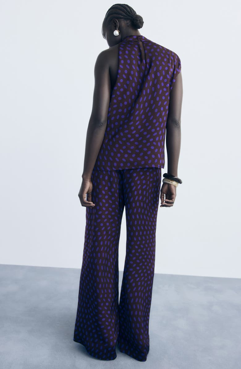 MANGO Polka Dot Flare Leg Pants, Alternate, color, Brown