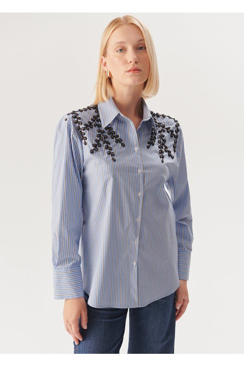 Kendall Beaded Long Sleeve Shirt, Alternate, color, Blue and White