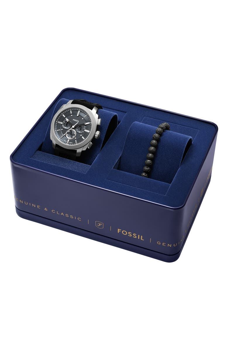 Fossil Machine Chronograph Silicone Strap Watch & Bracelet Set, 44mm, Alternate, color, Black