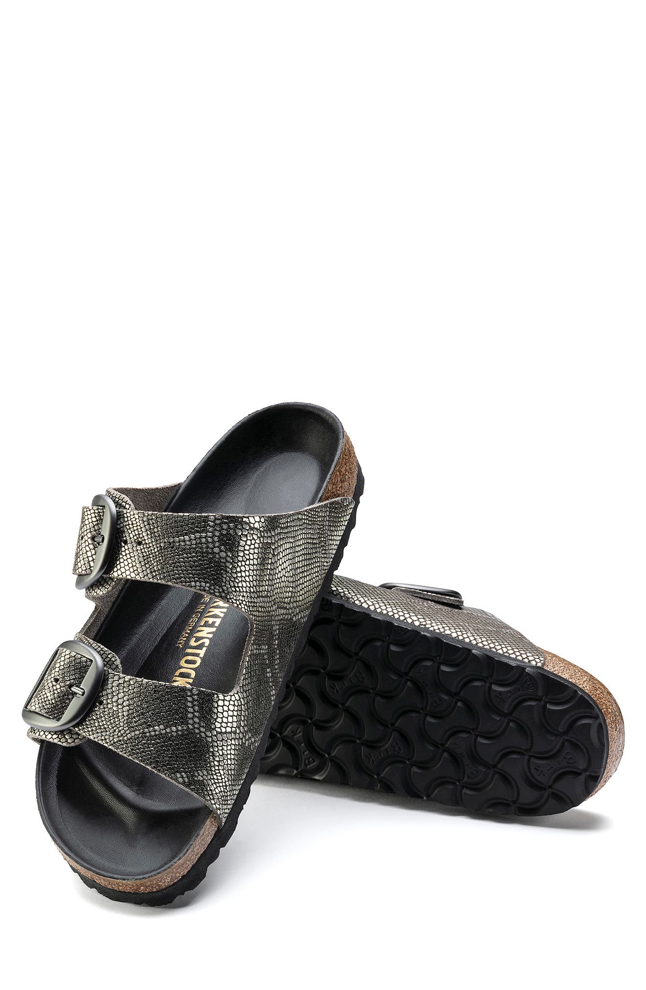 Birkenstock Arizona Snakeskin Print Suede Slide Sandal, Alternate, color, 