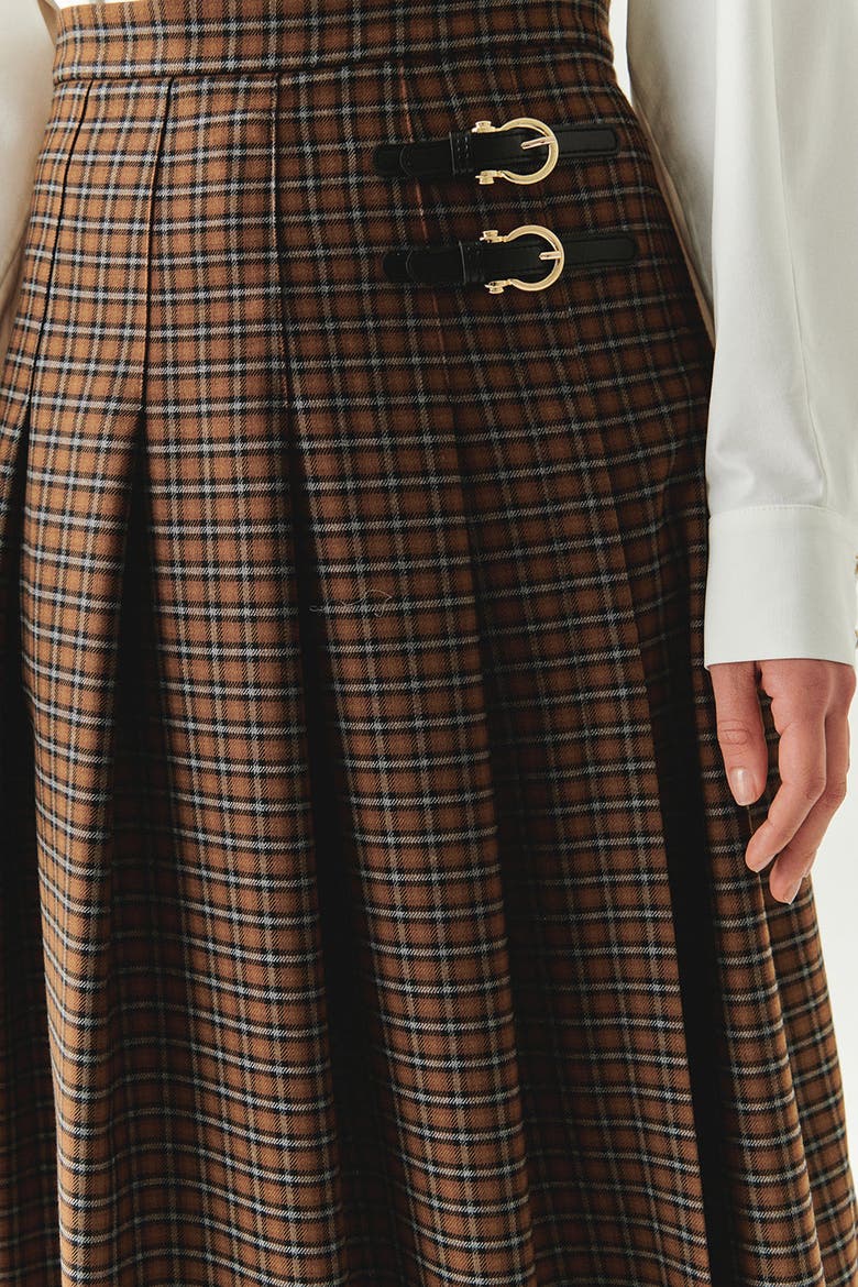 Zayla Checked Midi Skirt, Alternate, color, Brown