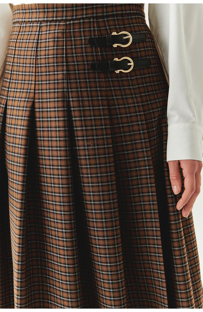 Exquise Zayla Checked Midi Skirt, Alternate, color, Brown