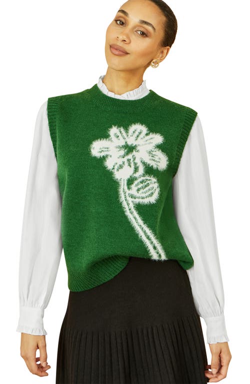 Yumi Knitted Floral Sleeveless Sweater Vest In Green