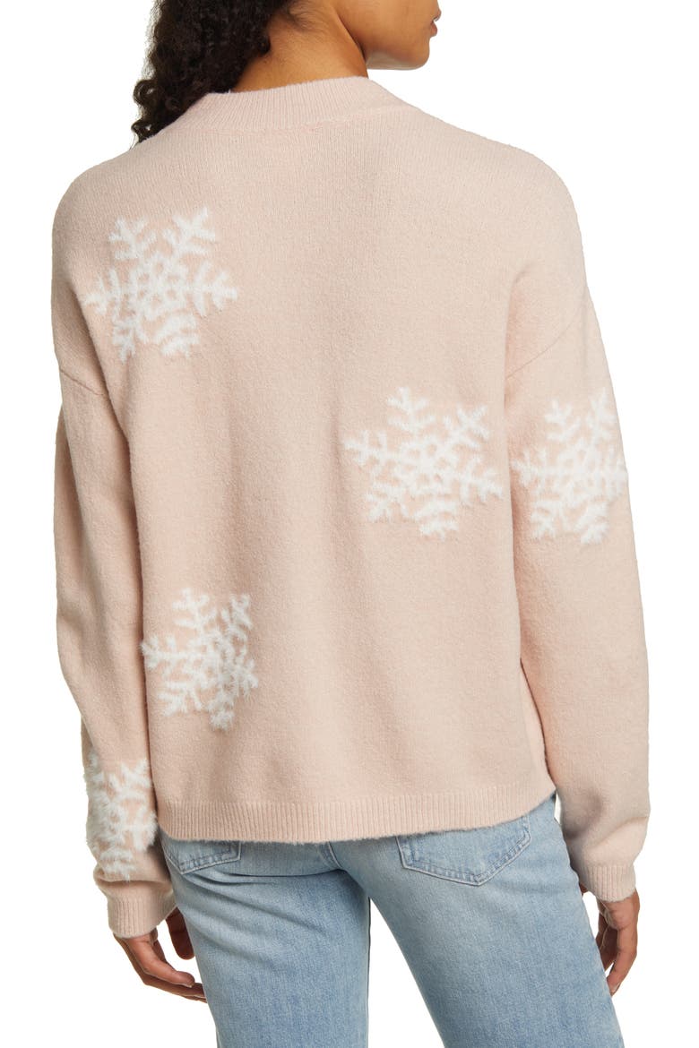 Snowflake Mock Neck Sweater, Alternate, color, PINK SMOKE- IVORY SNOWFLAKE