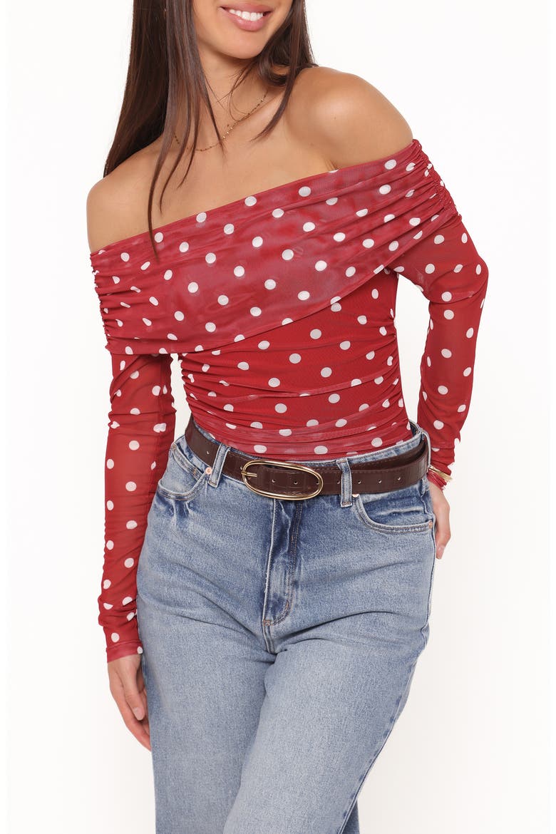 Caelira Off the Shoulder Top, Main, color, RED POLKA DOT