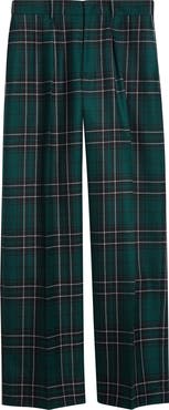 JW Anderson Plaid Pleated Straight Leg Wool Trousers