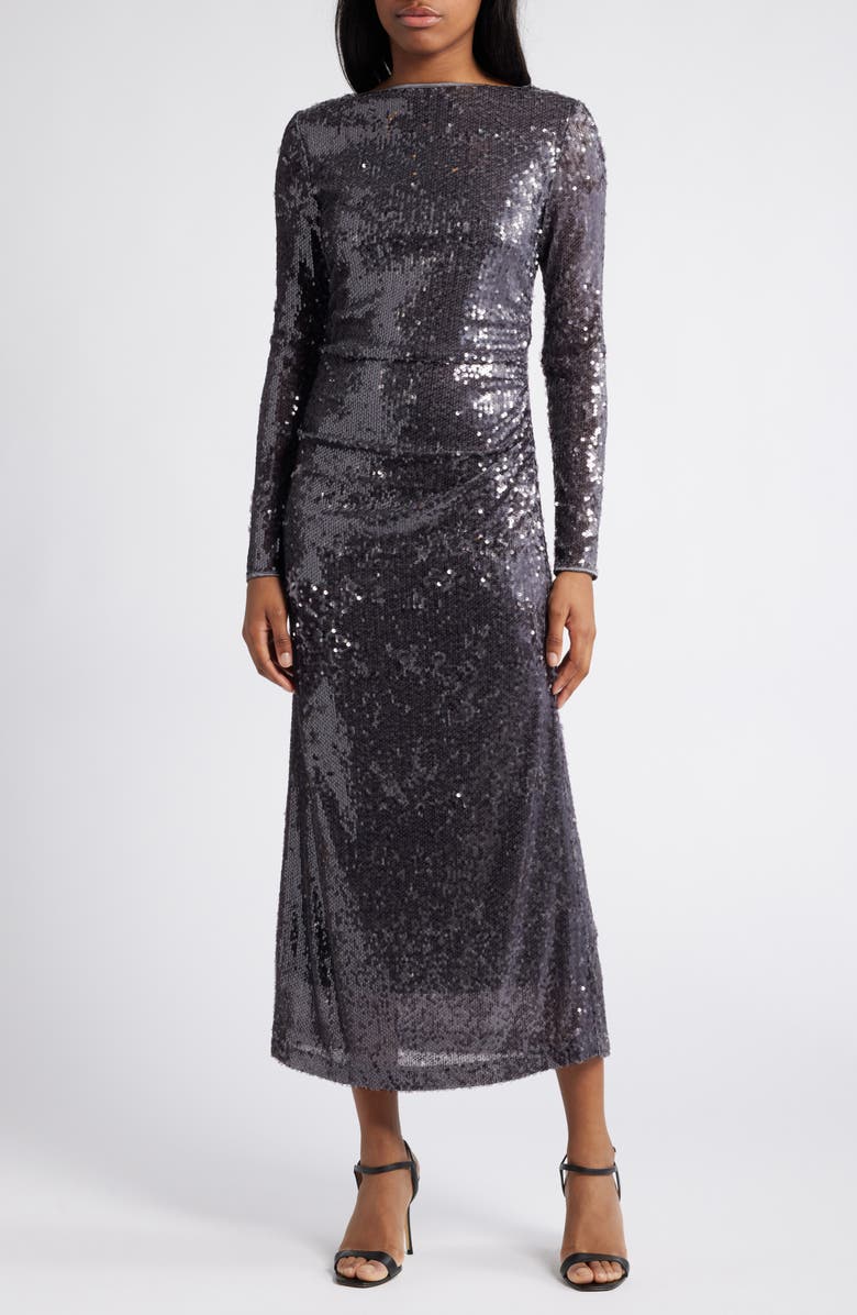 WAYF Kieran Sequin Cowl Back Long Sleeve Cocktail Dress, Main, color, 