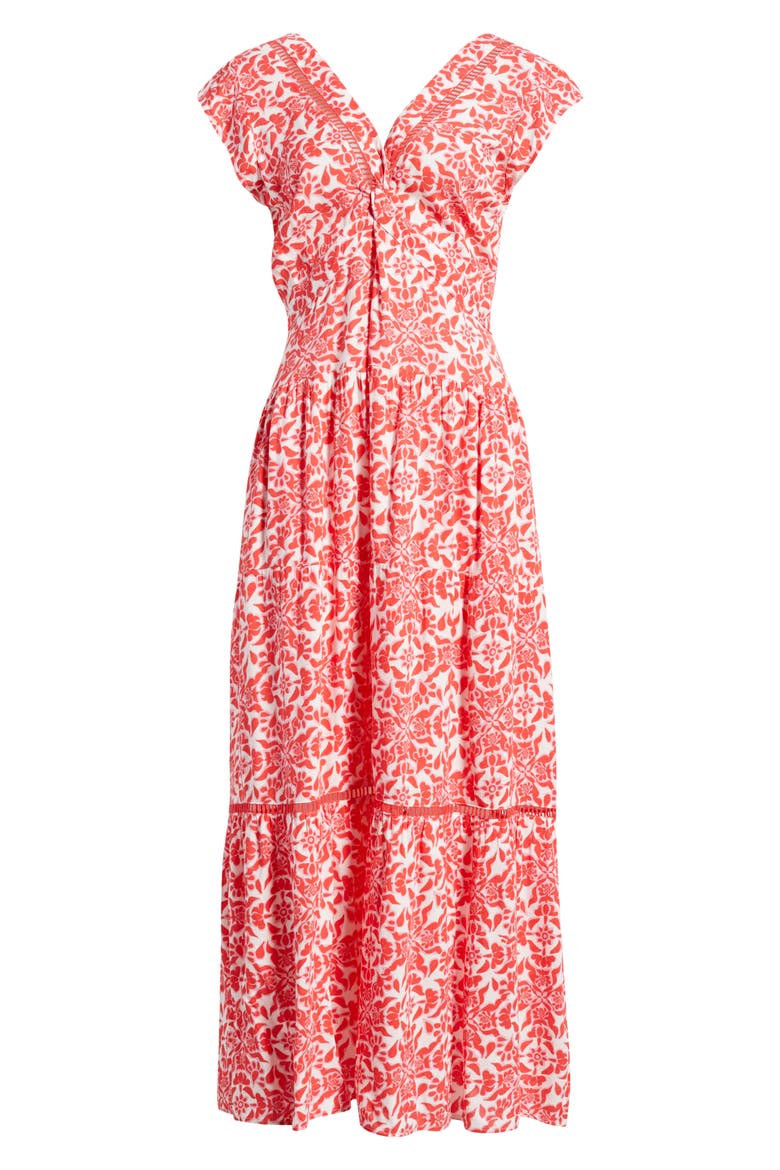 Print Tiered Maxi Dress, Alternate, color, RED/ PINK