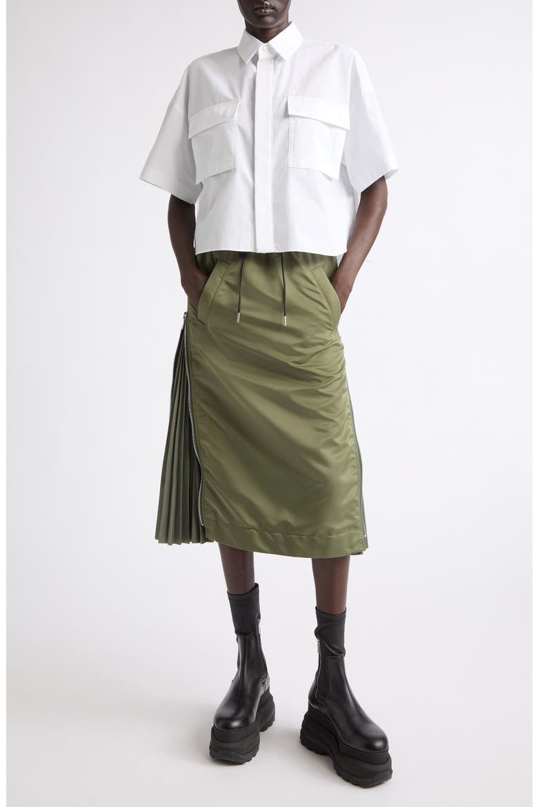Pleat Back Crop Poplin Button-Up Shirt, Alternate, color, WHITE