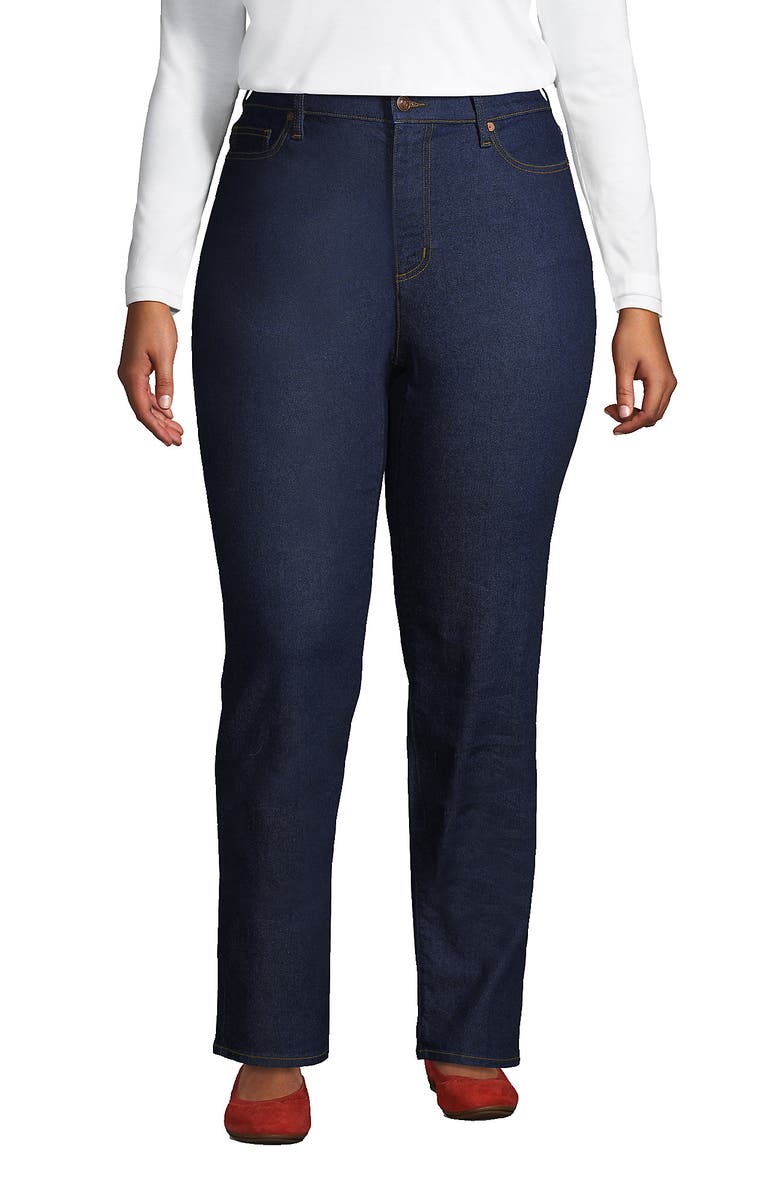 Lands' End Recover High Rise Straight Leg Blue Jeans, Main, color, River Rinse