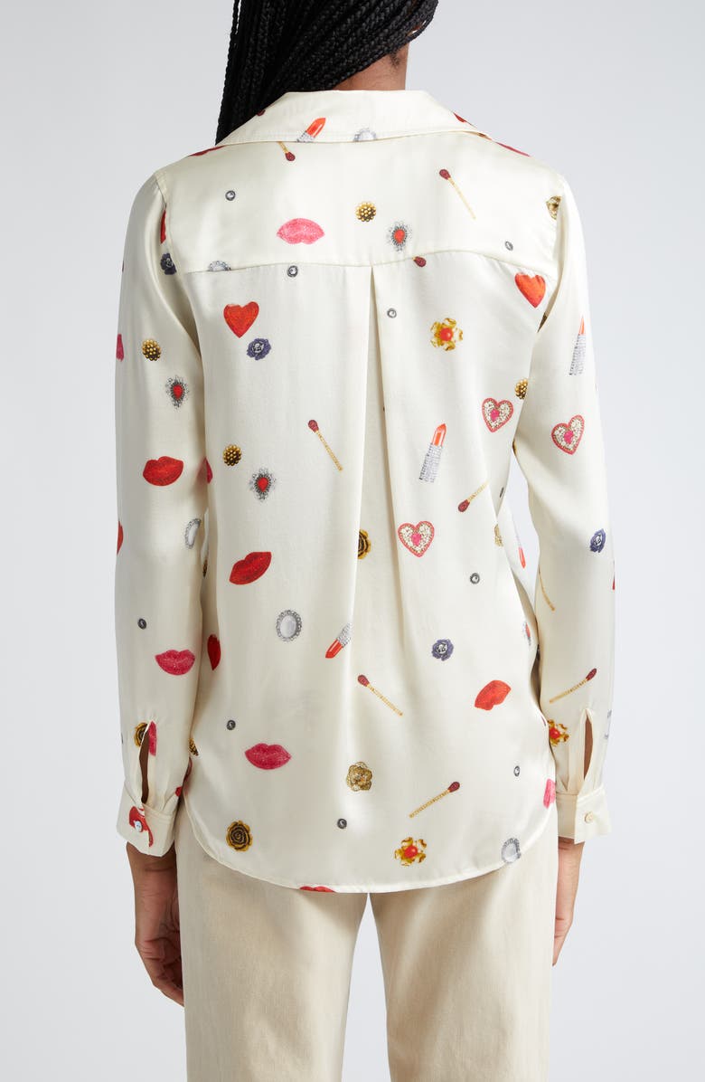 L'AGENCE Tyler Long Sleeve Silk Button-Up Shirt, Alternate, color, Champagne Multi Heart Jewel