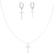 Bearfruit Jewelry Sterling Silver 18k Gold Plated Ariel Cross Necklace & Mismatching Cross Earrings Set