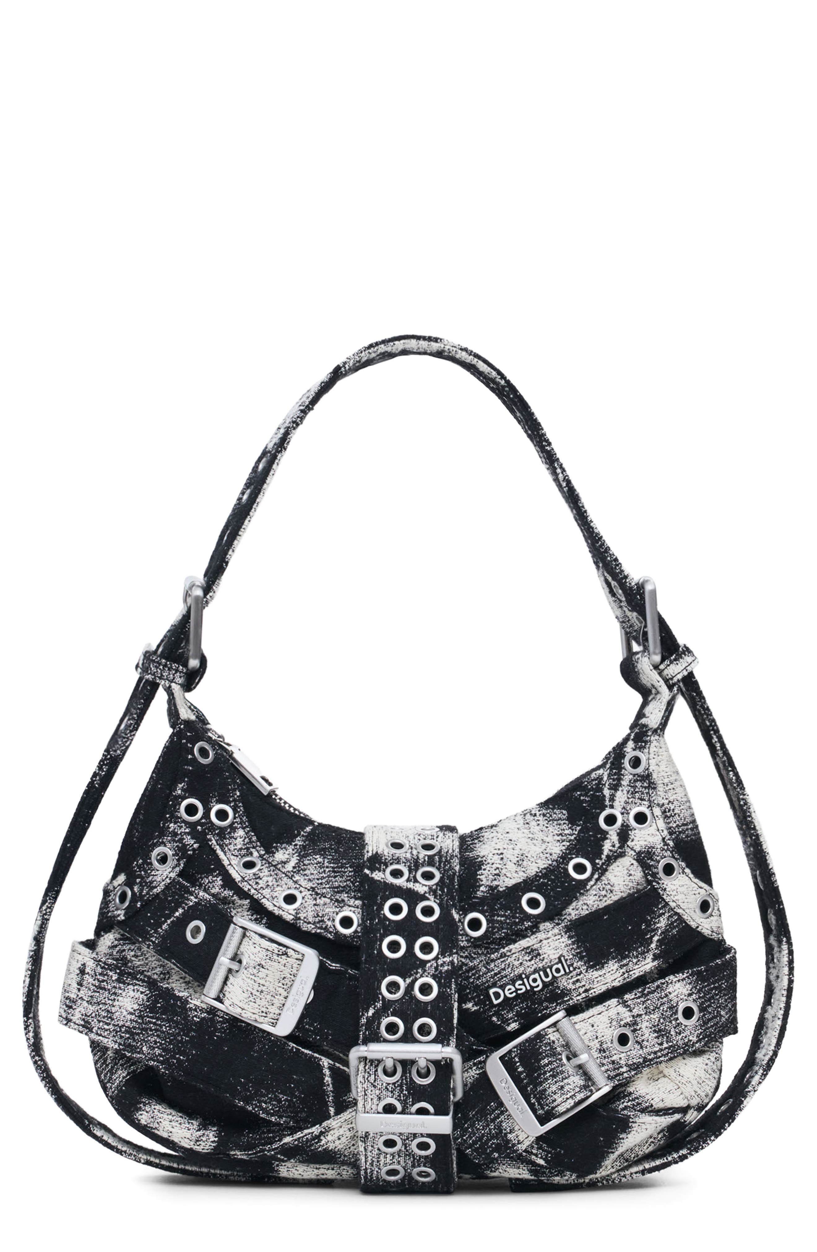 Desigual Logo Belt Detail Shoulder Bag, Main, color, Light Gray