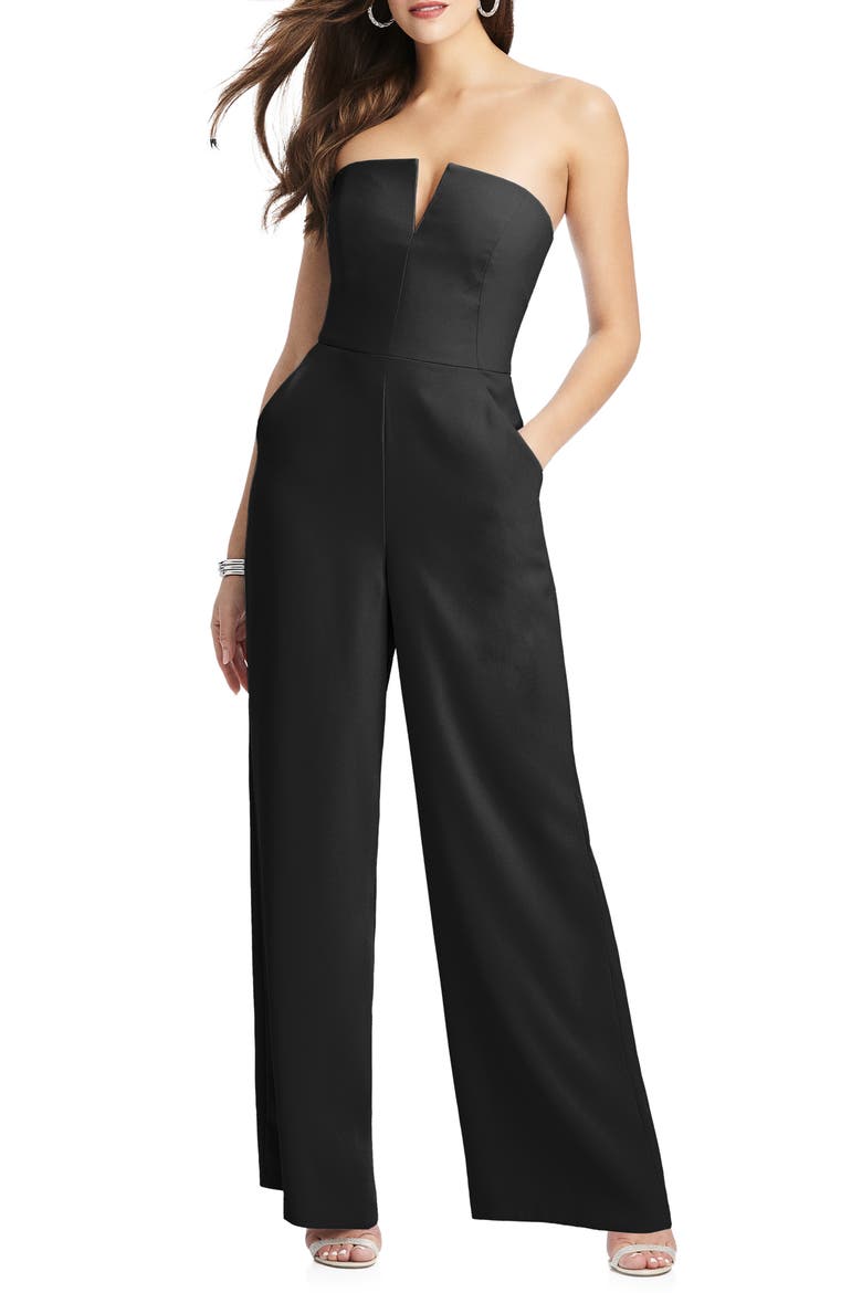 Strapless Crepe Jumpsuit, Main, color, BLACK