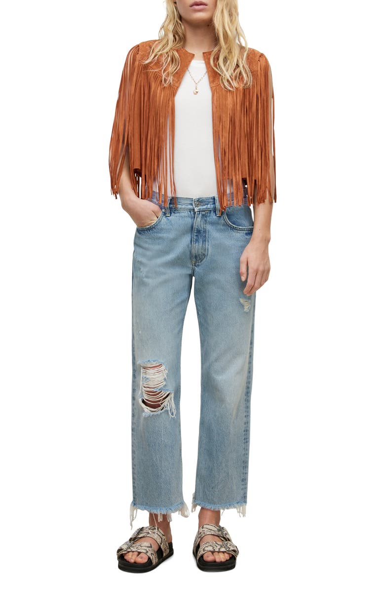 AllSaints Astral Tassel Suede Vest, Alternate, color,