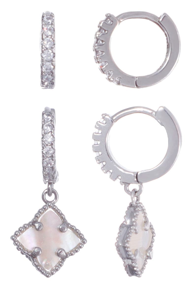 Set of 2 Clover of Hoop Earrings, Main, color, SILVER