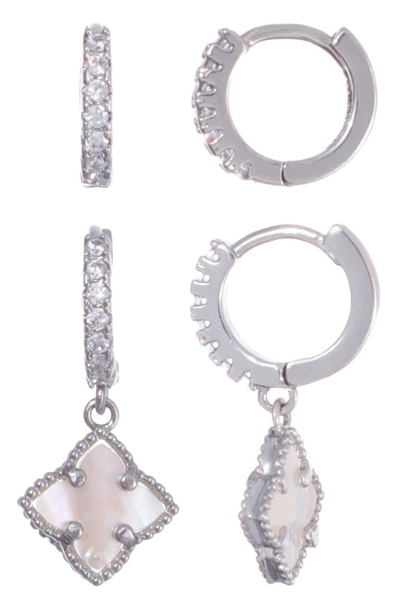 Adornia Set of 2 Clover of Hoop Earrings, Main, color, Silver