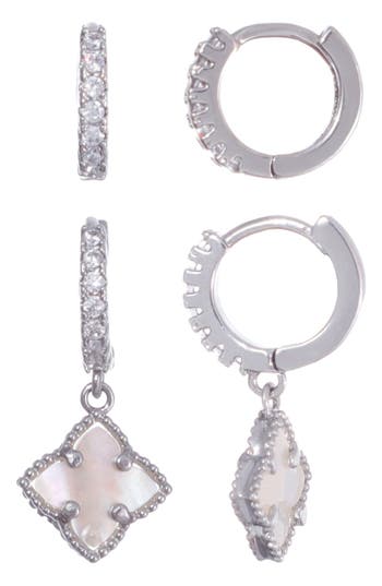 Adornia Set Of 2 Clover Of Hoop Earrings In Gray