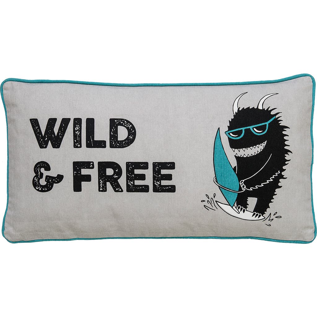 Storied Home Grey & Blue "wild & Free" Monster Pillow With Triangle Designed Back In Gray