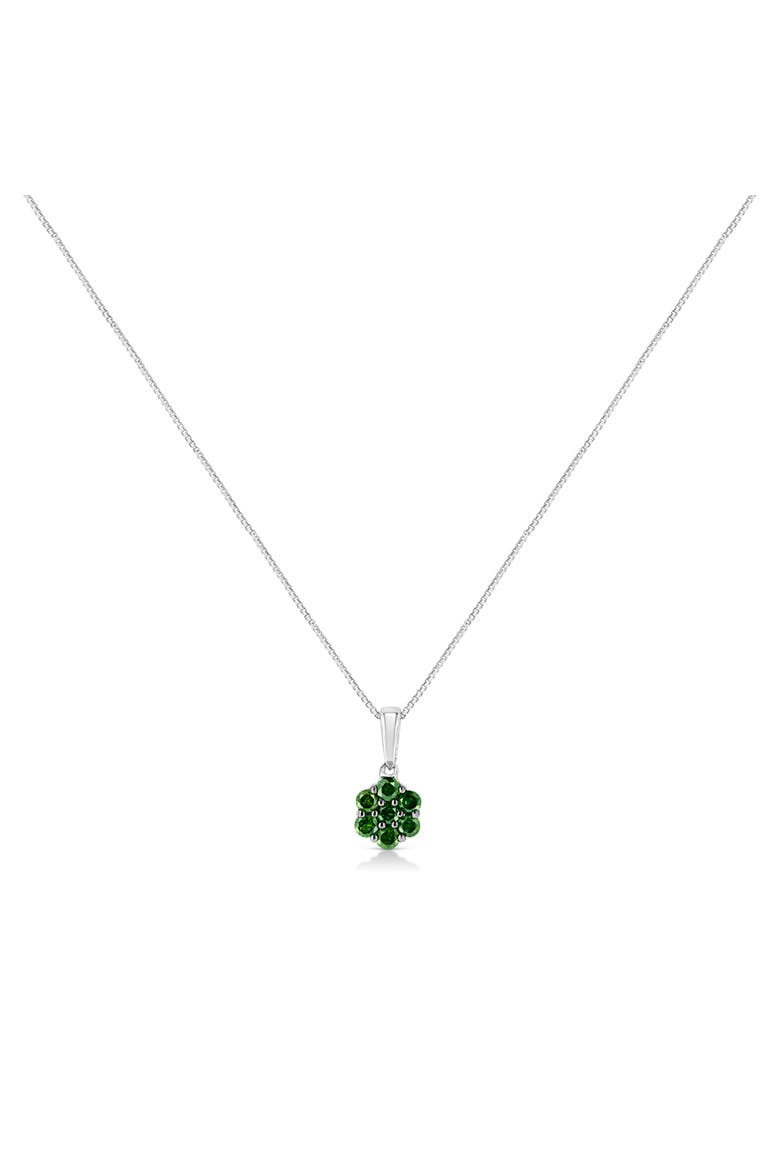 .925 Sterling Silver 1/2 Cttw Prong Set Treated Green Diamond Floral Cluster Pendant Necklace, Alternate, color, Silver | Green Diamond