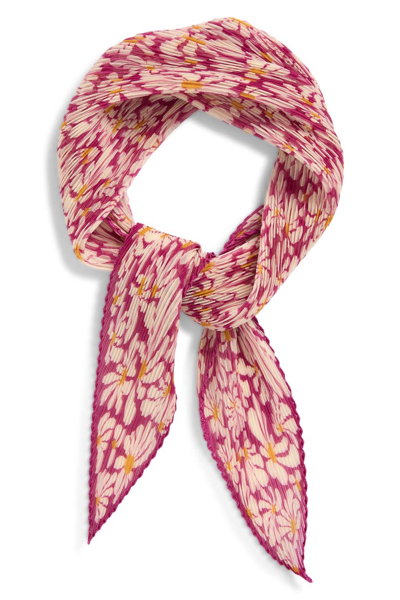 Daisy Print Plissé Silk Chiffon Diamond Scarf, Alternate, color, WISTERIA PURPLE