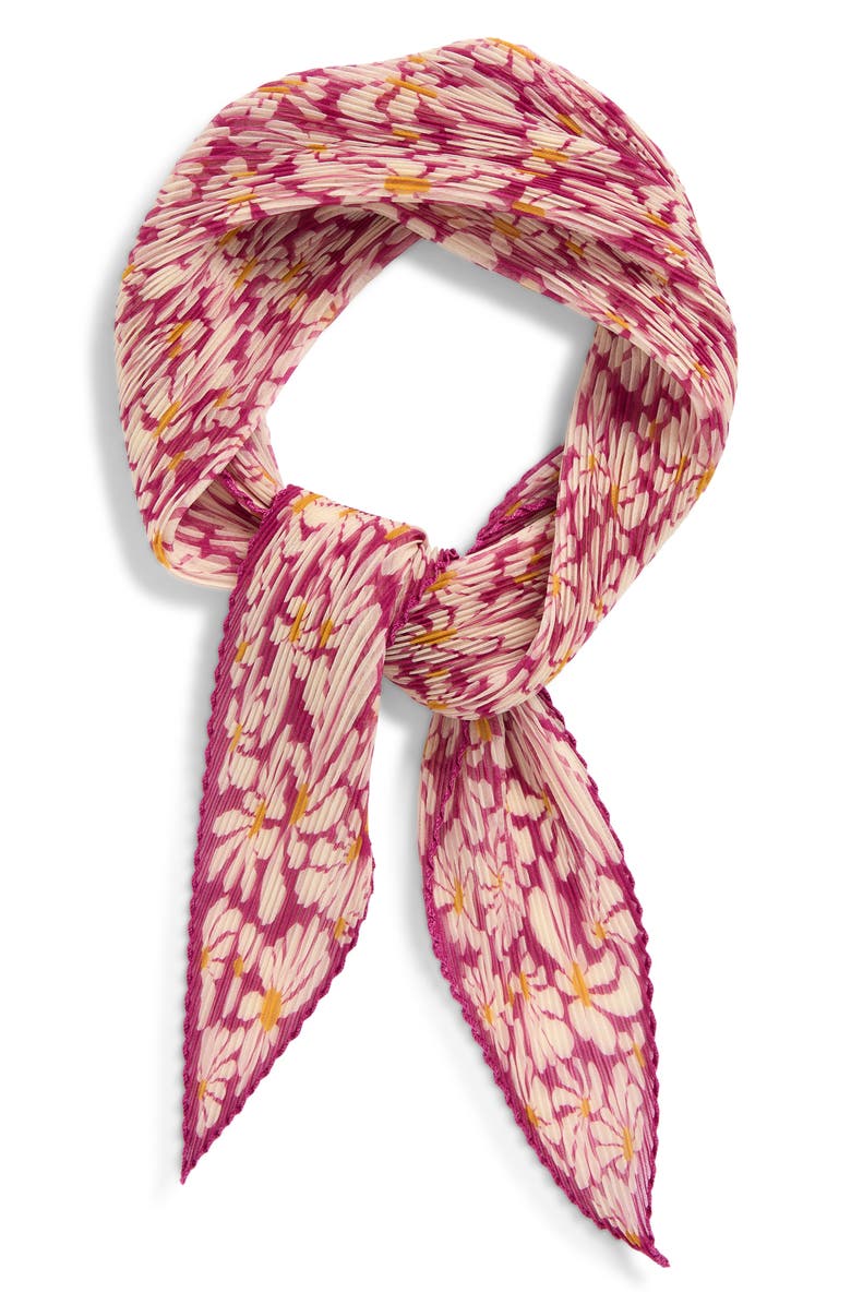 Burberry Daisy Print Plissé Silk Chiffon Diamond Scarf, Alternate, color, Wisteria Purple