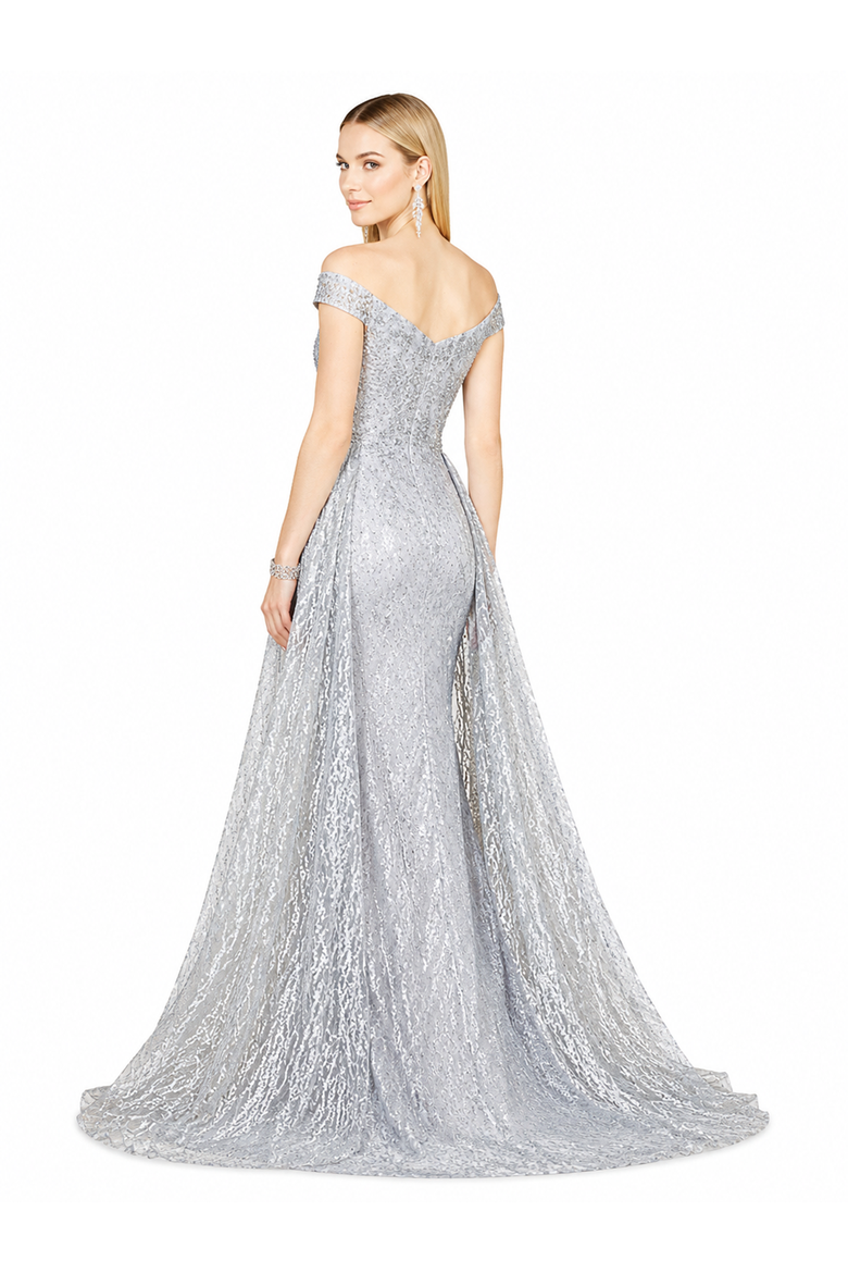 Beaded Faux-Wrap V-Neck Bridal Gown, Alternate, color, Slate