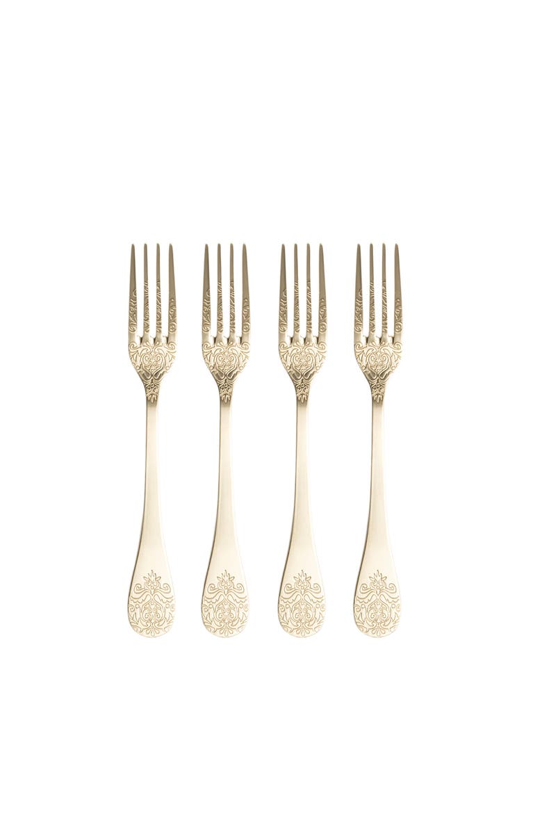 Dume Patterned Stainless Steel Dinner Fork Set of 4, Alternate, color, Champagne