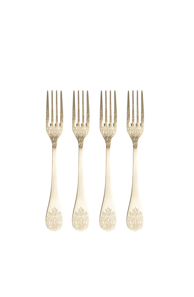Zsa Zsa Zsu Dume Patterned Stainless Steel Dinner Fork Set of 4, Alternate, color, Champagne