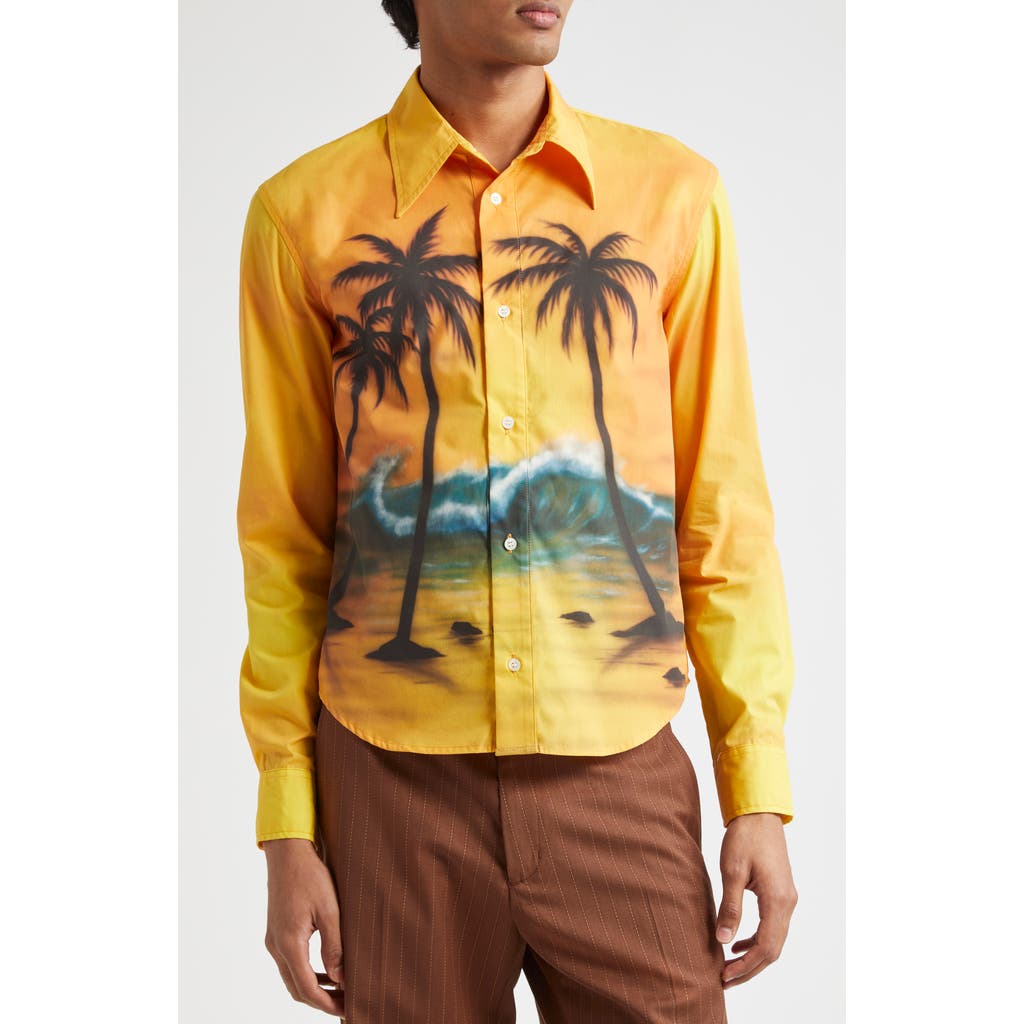 Stockholm Surfboard Club Zap Tropical Sunset Print Button-up Shirt