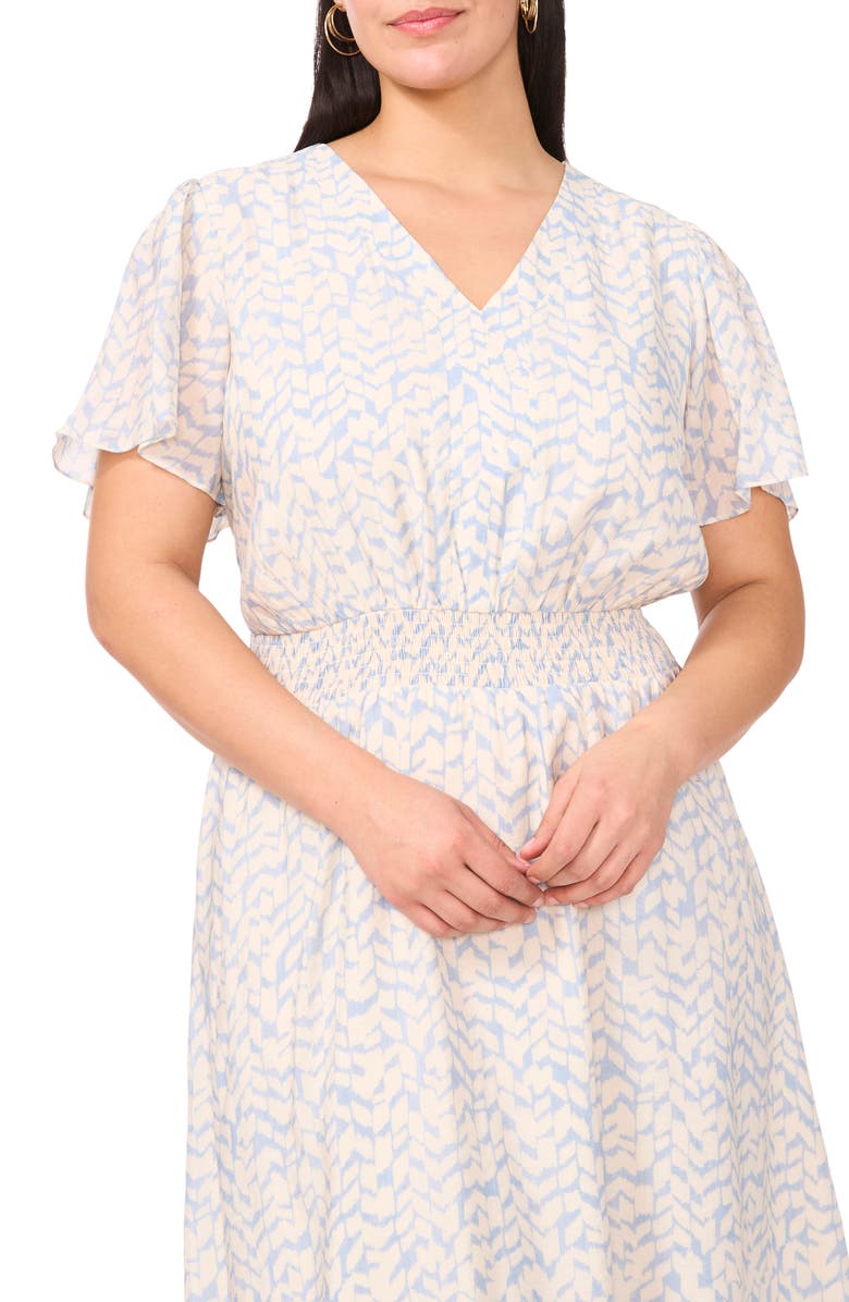 Vince Camuto Abstract Print Flutter Sleeve Midi Dress, Alternate, color, 