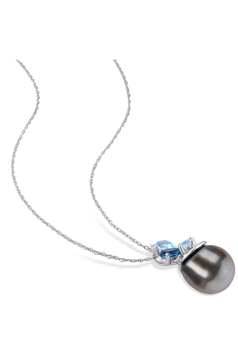Tahitian Pearl Blue Topaz & Diamond Necklace 14k, Alternate, color, Cultured Tahitian Pearl