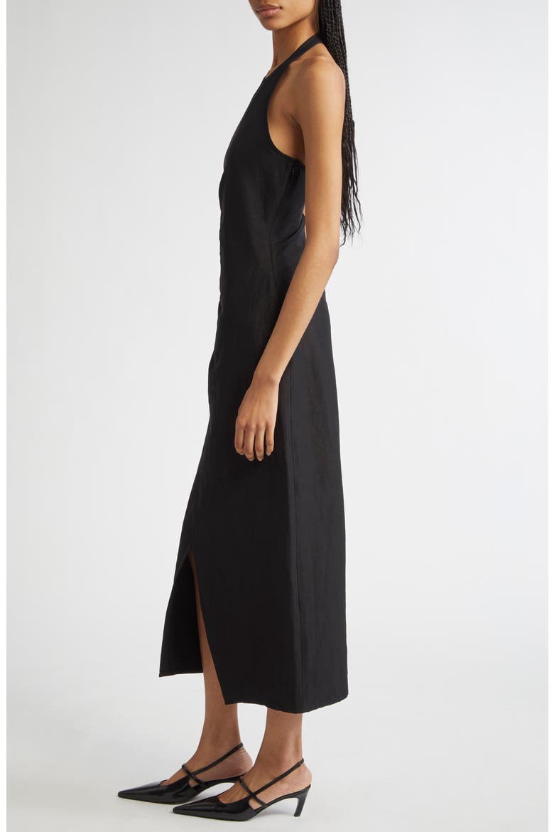 Sylvie Halter Neck Linen Blend Dress, Alternate, color, BLACK