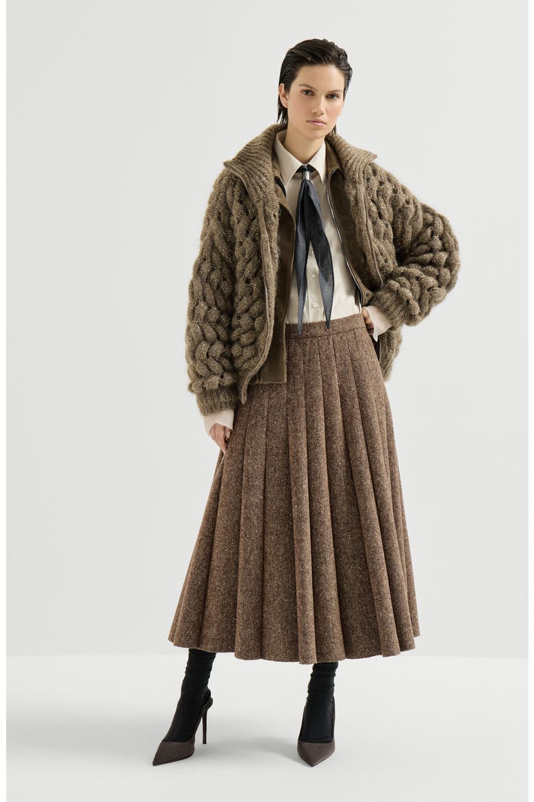 Dazzling zigzag cables cardigan in mohair and wool, Alternate, color, Bark