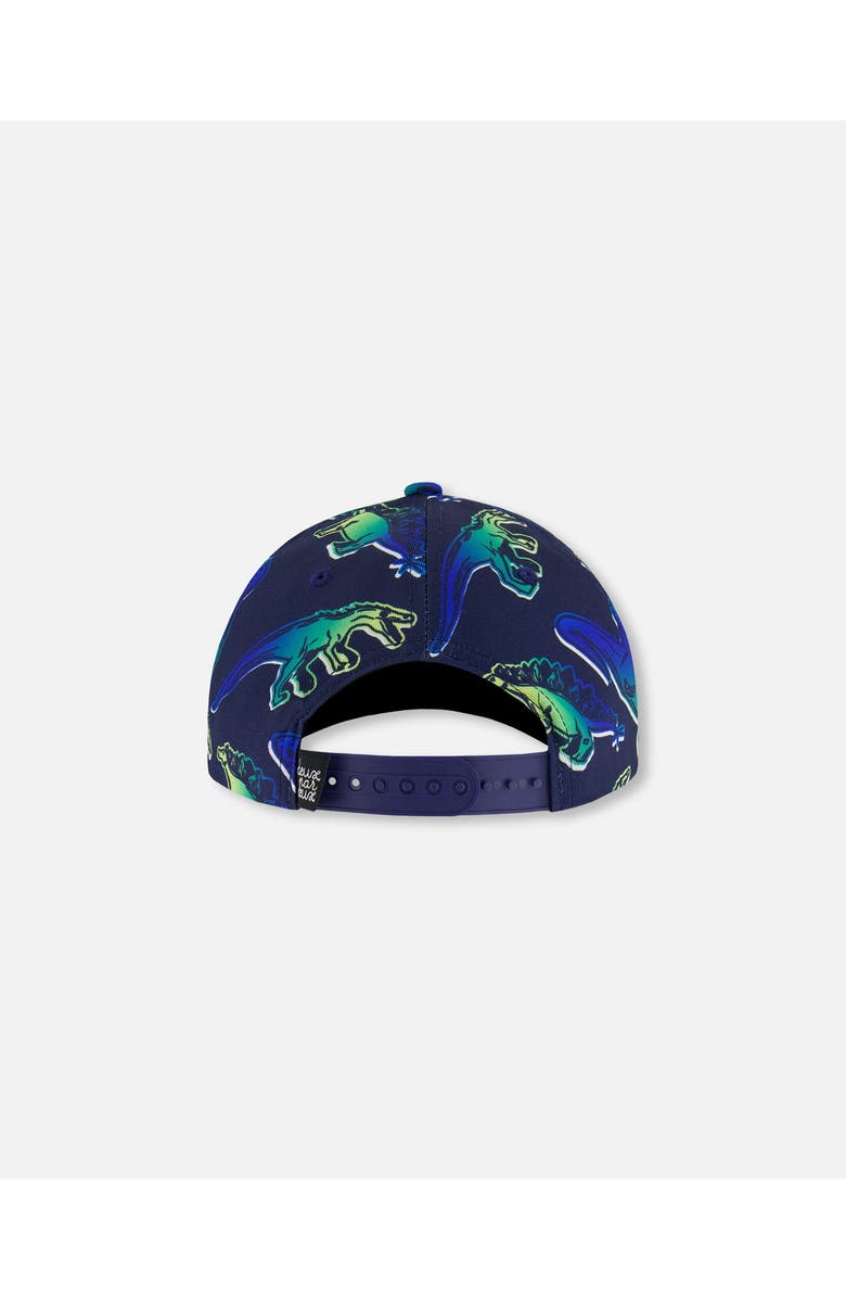 Deux par Deux Boy's Printed Cap Blue And Green Dino On Navy, Alternate, color, Blue And Green Dino On Navy