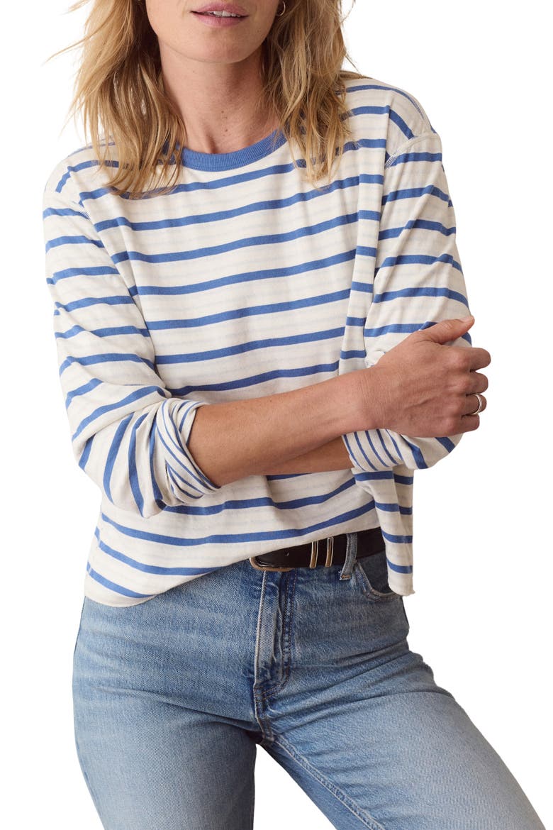 Juno Striped Double Knit Long Sleeve T-Shirt, Main, color, FADED BLUE STRIPE